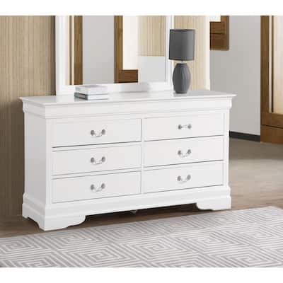 Double Dresser with 6 Drawers, Floor Standing Clothing Organizer, Storage Cabinet with Carved Bases and Curved Mouldings