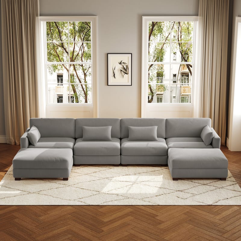 6-Piece U Shaped Couch Modular Sectional Sofa with Ottoman