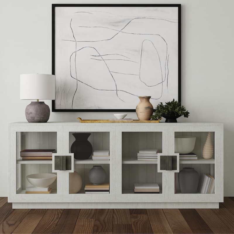 Classic Home Larson 90" Glass Reclaimed Pine Sideboard - Whitewash
