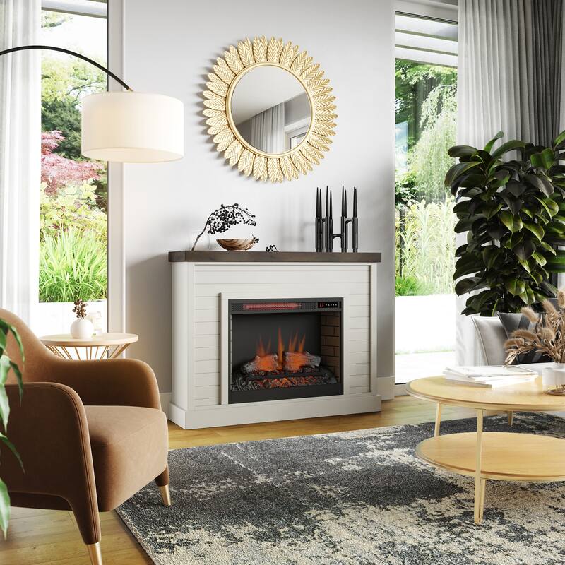 48 inch Fireplace with Mantel, Jasmine Whitewash and Barnwood Finish