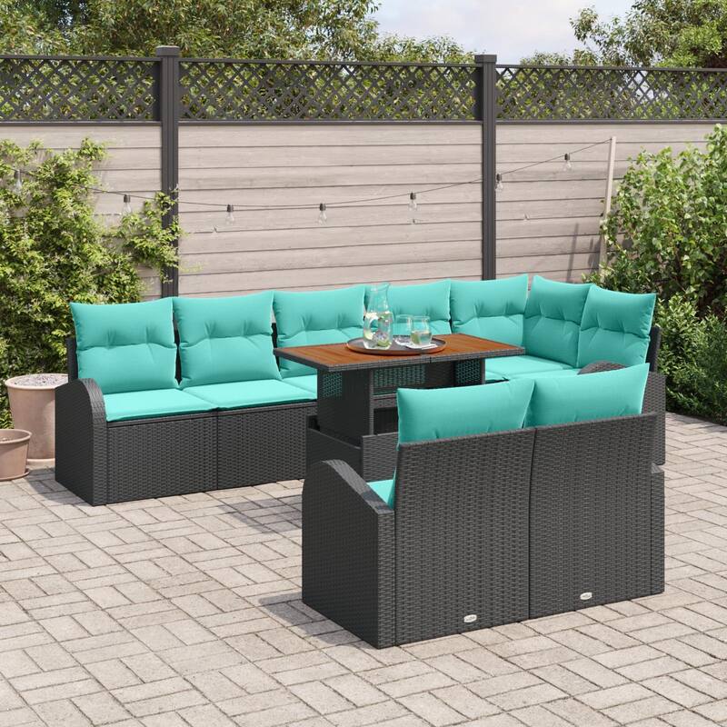 vidaXL 9 Piece Garden Sofa Set with Cushions Black Poly Rattan - 113.8×48.8×27.2