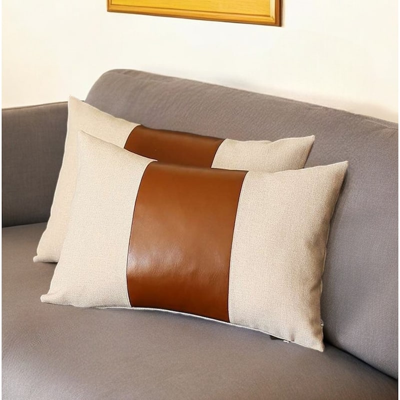 HomeRoots Set Of Two 20" X 12" Grey And Brown Polyester Geometric Zippered Pillow - Bed Rest - Polyester