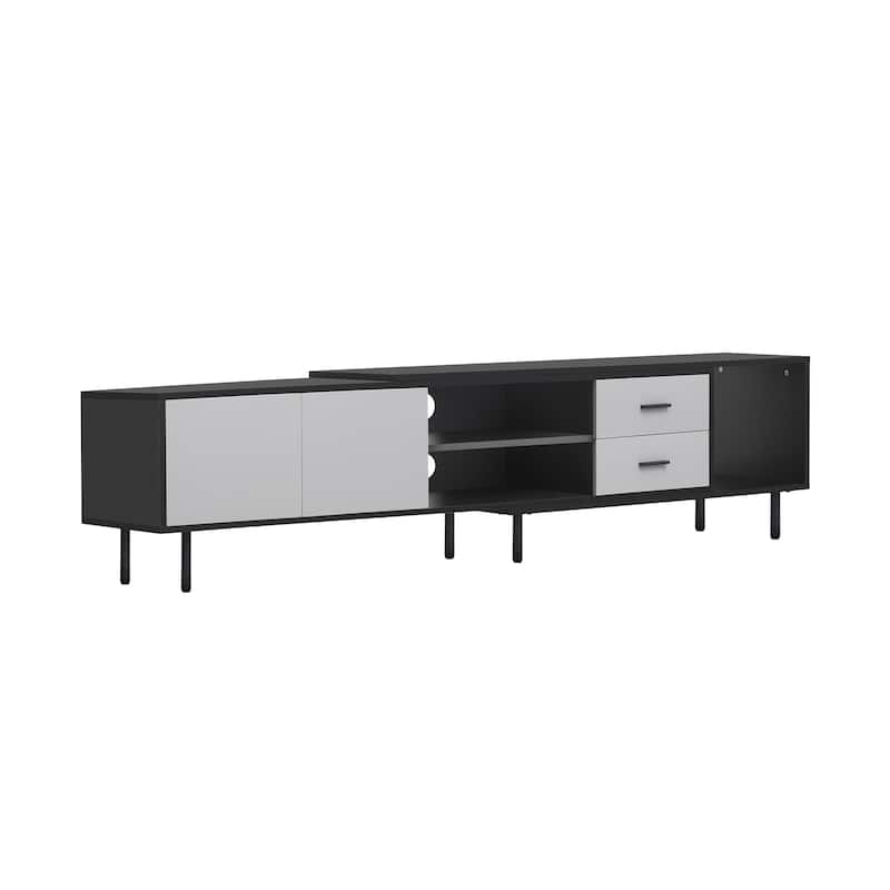 Black+Grey 70.8" TV Stand with 2 Doors & Large Cabinet for TVs Up to 80"