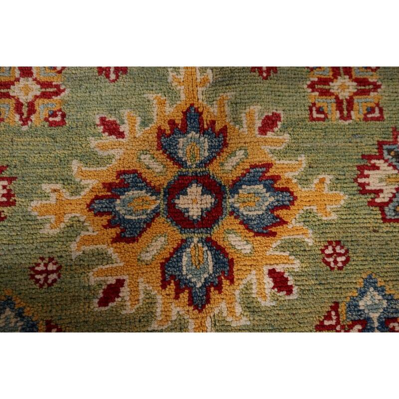 Light Green Kazak Accent Rug Handmade Wool Carpet - 3'4" x 4'9"