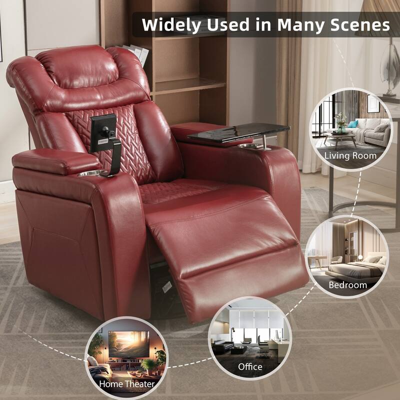 270° Swivel PU Leather Power Recliner with Phone Holder, Cup Holder, USB Port Home Theater Recliner for Living Room