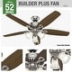 preview thumbnail 7 of 12, Hunter 52" Builder Plus Ceiling Fan with 3-Light LED Light Kit and Pull Chain - Traditional - Casual - Farmhouse - Top Rated!