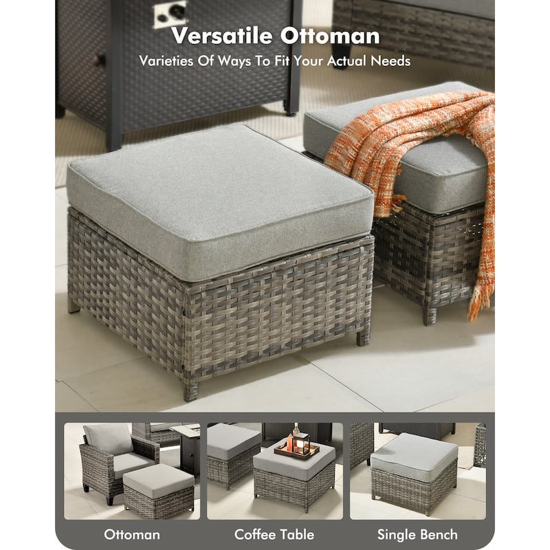 OVIOS 4 Pieces Patio Furniture Wicker Set with Solar-Powered Coffee Table