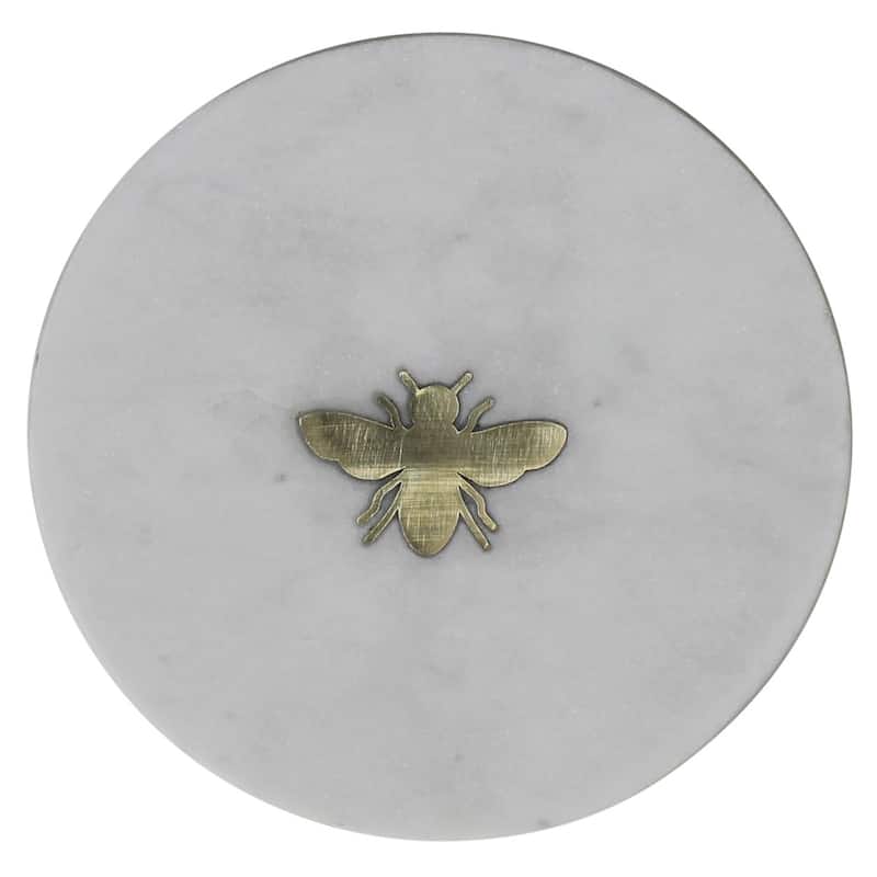 bumble bee inlay marble serving tray - 6"W x 6"D x 1"H - 6"W x 6"D x 1"H - White / Gold