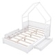 preview thumbnail 21 of 22, Queen Size Wood House Platform Bed with Guardrail and 2-Drawers, Natural - Sturdy Pine Frame with Rustic Window and Fence
