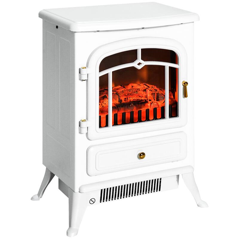 22" Electric Fireplace Stove with Adjustable Heat, Realistic Flames, and Overheat Safety, 750W/1500W, Freestanding, White - White