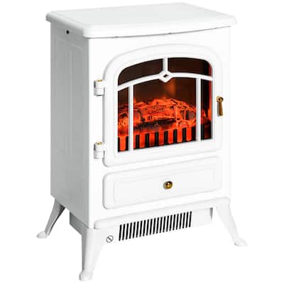 22" Electric Fireplace Stove with Adjustable Heat, Realistic Flames, and Overheat Safety, 750W/1500W, Freestanding, White