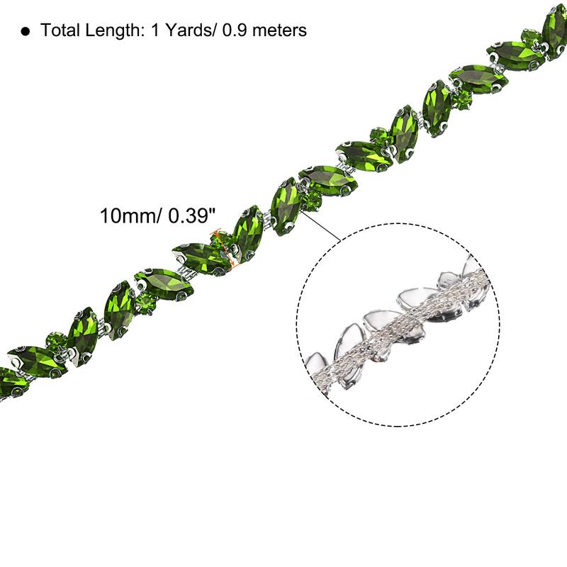 1 Yard Rhinestone Chain Trim, 10mm Shiny Crystal Chain Applique - Sapphire Green - 10 Yard