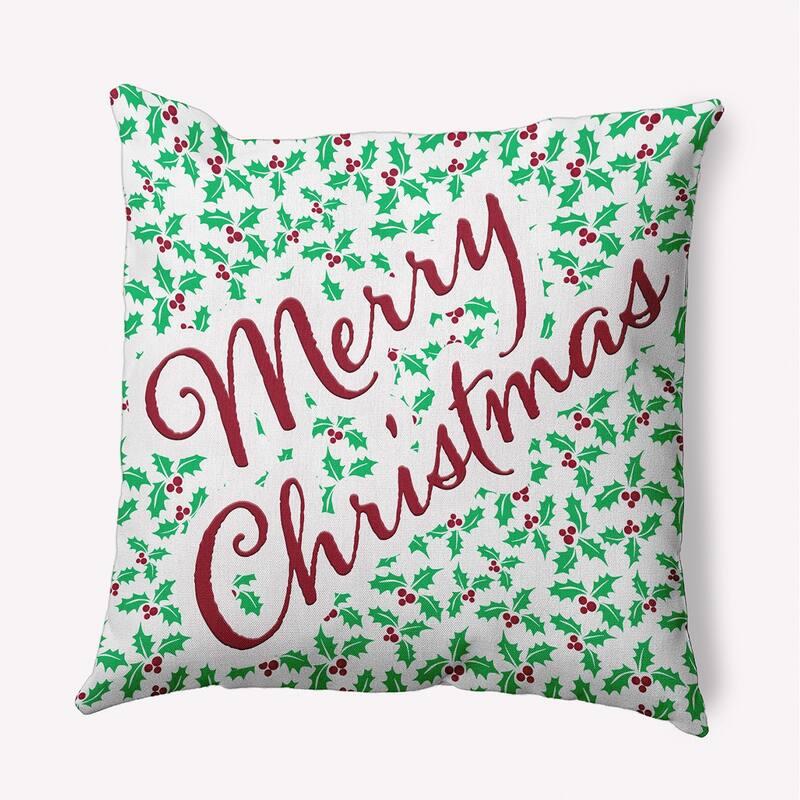 Merry Christmas with Holly Accent Pillow - 16" x 16" - Bright Green