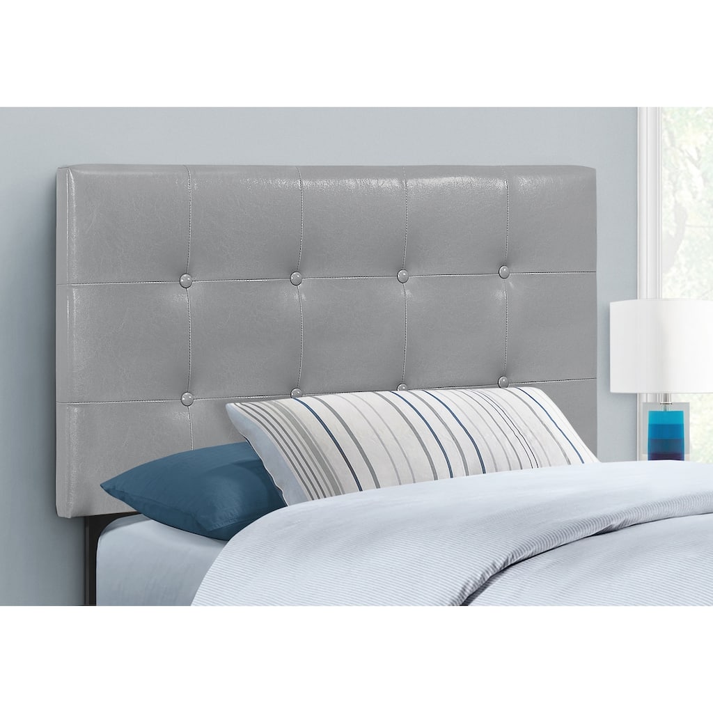 Twin Size Grey Leather Look Upholstered Bed Headboard