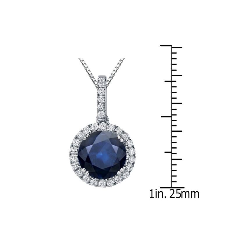 Auriya 3ct Blue Sapphire Gemstone and 1/4ctw Halo Diamond Necklace 14K Gold