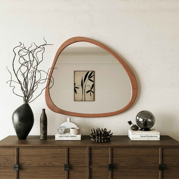 45 Inch Asymmetrical Wall Mirror, Solid Wood Bathroom Mirror - Bed