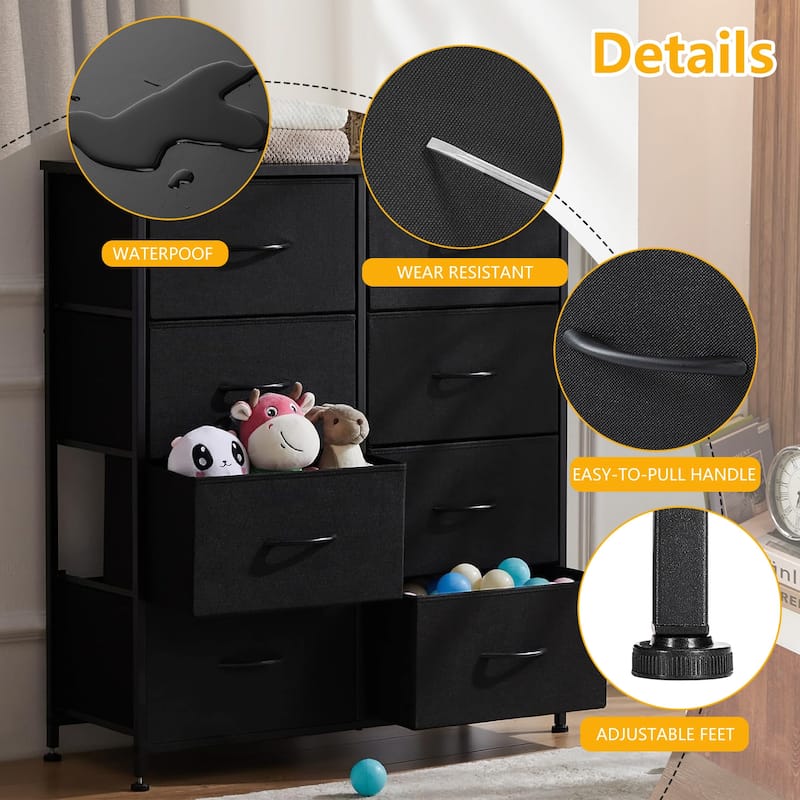 Stylish 8 Drawer Chest of Dressers for Bedroom, Tall Chest Organizer Tower with Wooden Top