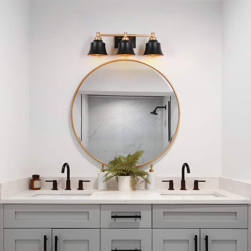Modern Black Gold 3-Light Bathroom Vanity Light Transitional Dimmable Wall Sconce - L 22.5"* W 7.5"* H 7"