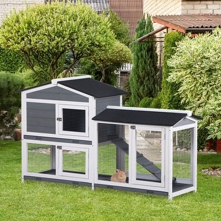 Wooden 10 Foot Rabbit Hutch 2 Runs 2 Ramps Outdoor Pet Bunny House Pawhut Brown 
