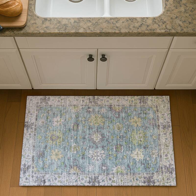 Premium Washable Super Soft Traditional Caply Mayfield Rug - Seafoam - 1'8" x 2'6"