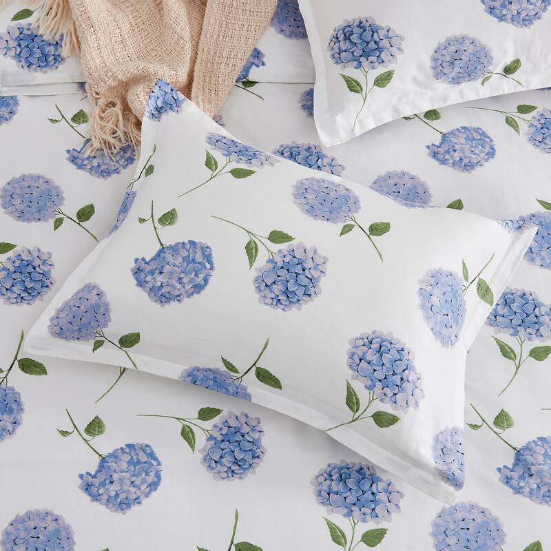 Printed Design Cotton Collection 400 Thread Count Blue Hydrangea Duvet Set