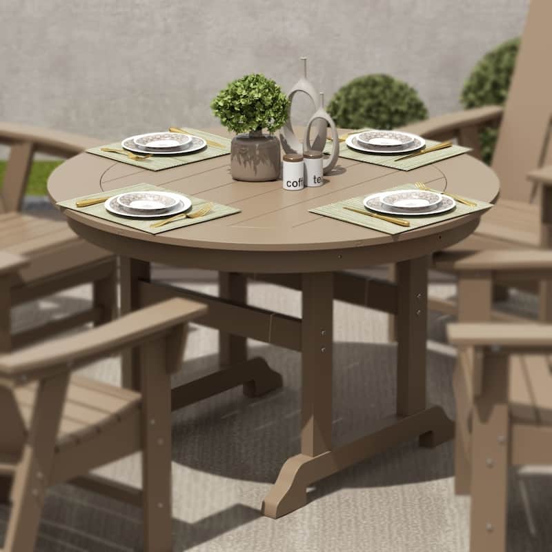 Polytrends Laguna Hdpe All Weather Outdoor Patio 47" Round Dining Table - Weathered Wood