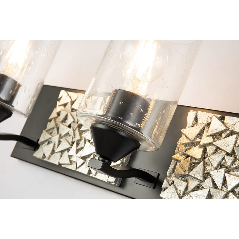 3 Light Matte Black/Silver Textured Vanity Light