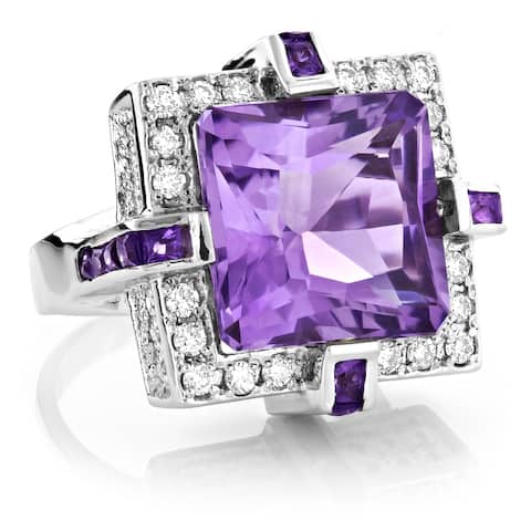 Luxurman 18k White Gold 4/5ct TDW Diamond and Amethyst Ring (H-I, SI1-SI2)