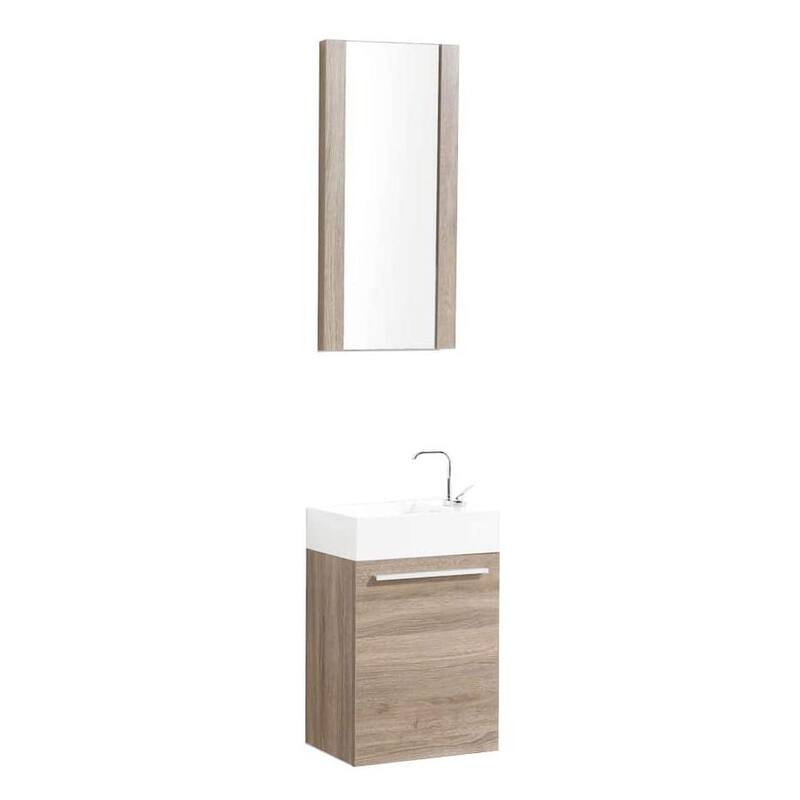 Blossom 18 Inch Floating Wall-Mount Vanity Set w/ Acrylic Sink - Cart Oak W/ Mirror