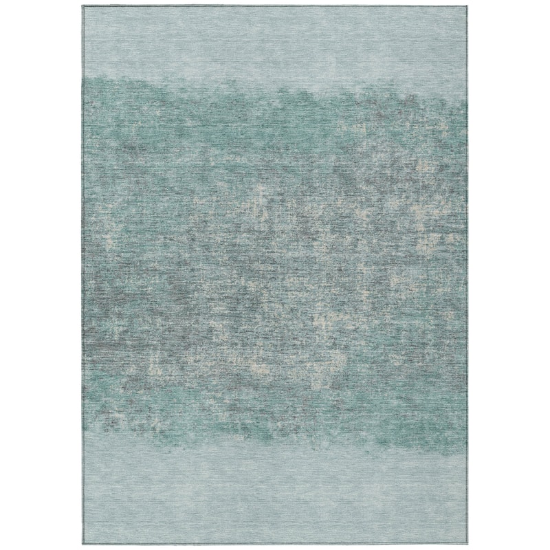 Machine Washable Indoor/Outdoor Border Ombre Chantille Rug
