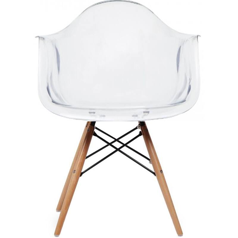 Clear Modern Plastic Armchair With Arms Wired Chrome Dining Chair Kitchen Desk Work Home Office - Single - Natural Base - Dining Height