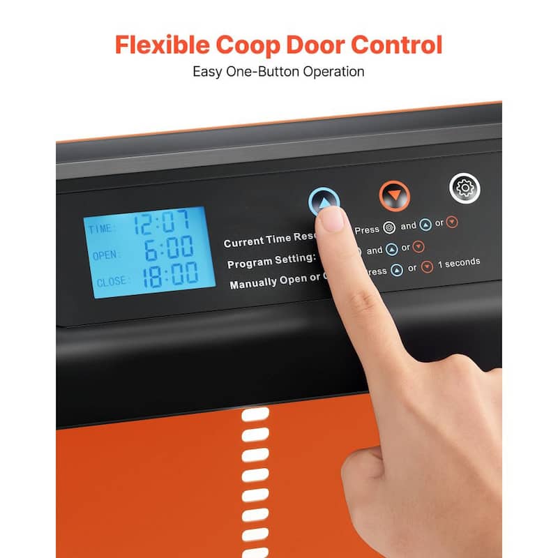 Orange Automatic Chicken Coop Door Battery Powered Timer Manual Control Aluminum Alloy Electric Poultry Door