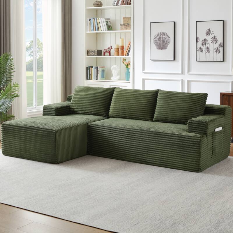 Rossetta L-Shaped Left-Facing Modular Classic Corduroy Fabric Striped Sectional Sofa with Deep Seat