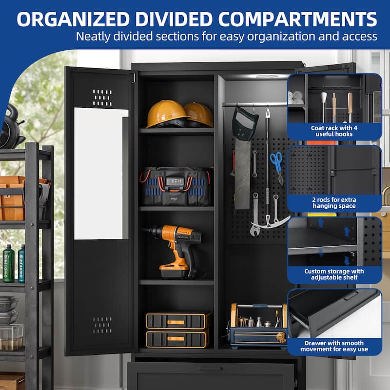 Moasis 71" Tall Metal Storage Cabinet with Doors and Adjustable Shelves
