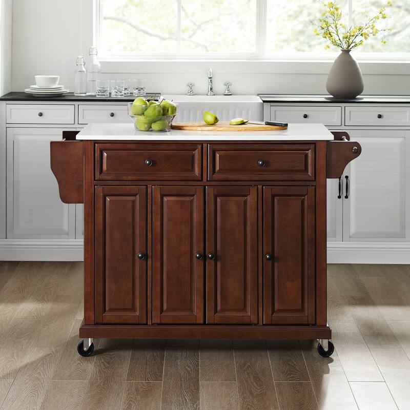Crosley Full-size Granite Top Mahogany Kitchen Cart - 51.5 "W x 18 "D x 36.5 "H