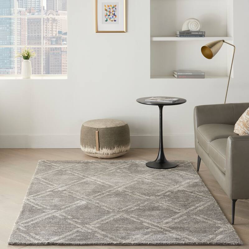 Nourison Venosa Contemporary Geometric Hand-tufted Area Rug - 5'3" x 7'3" - Grey/Ivory - Rectangle