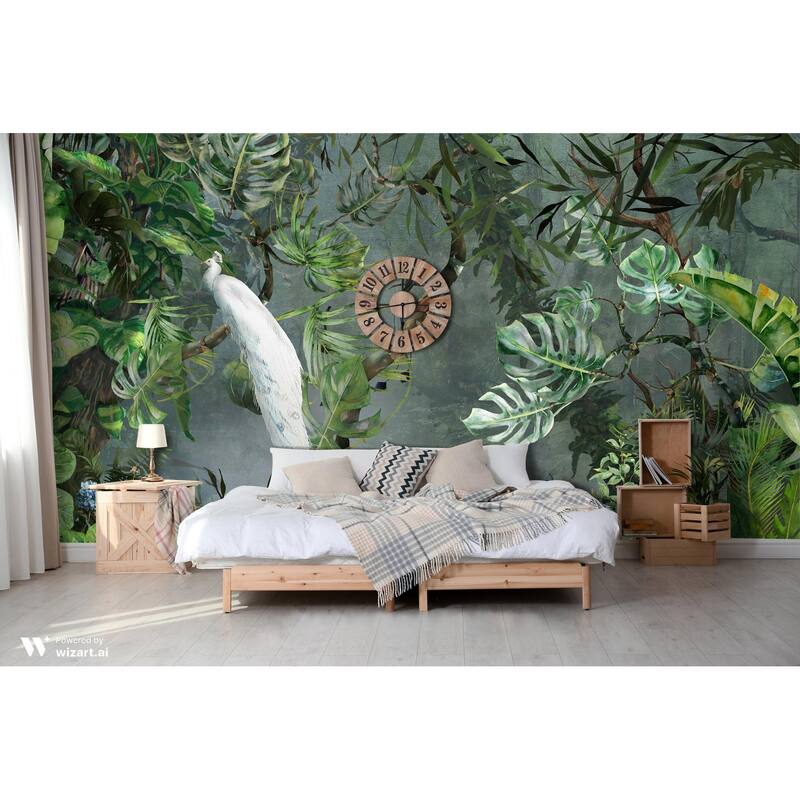 Exotic White Peacock Wallpaper Mural