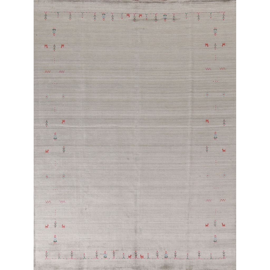 Gabbeh Area Rug Hand-Knotted Oriental Wool Carpet - 8'0"x 9'9"