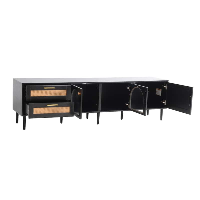 Rattan TV Stand with 3 Cabinets & 2 Drawers