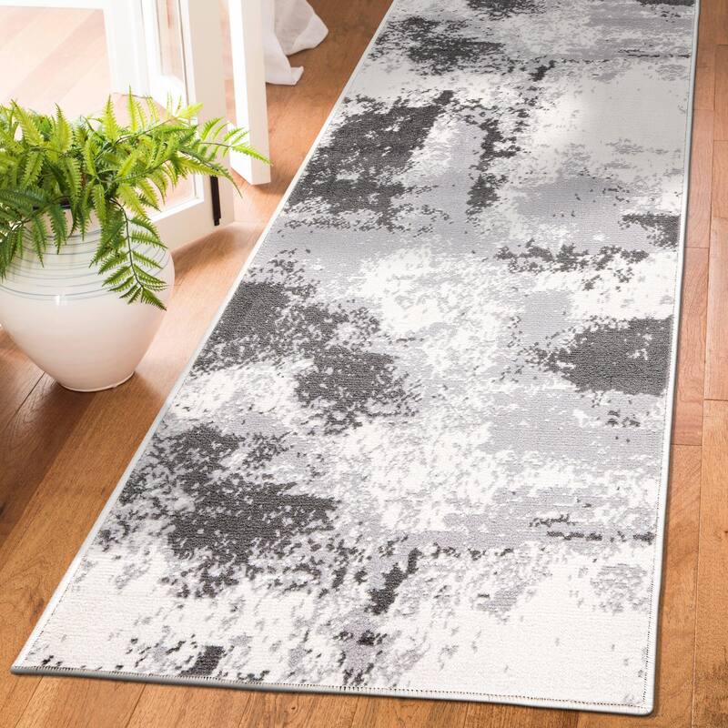 World Rug Gallery Contemporary Abstract Area Rug - 2' x 7' - Grey - Runner