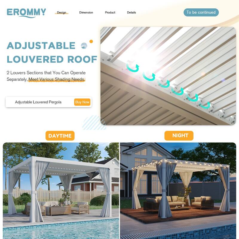 EROMMY 12x12 Adjustable Metal Roof Pergola with Curtains and Netting, Outdoor Hardtop Gazebo for Patio