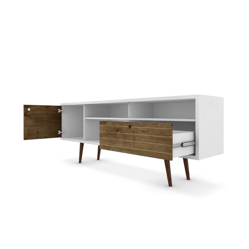 Manhattan Comfort Liberty 70.86 In. Mid Century-Modern Media Cabinet Console - White/Rustic Brown
