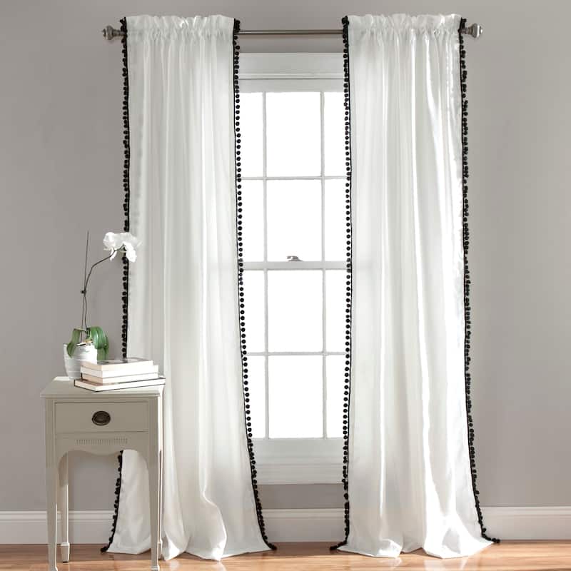 The Gray Barn Watertop Pom Pom 84-inch Curtain Panel - 95"L x 50"W - Black
