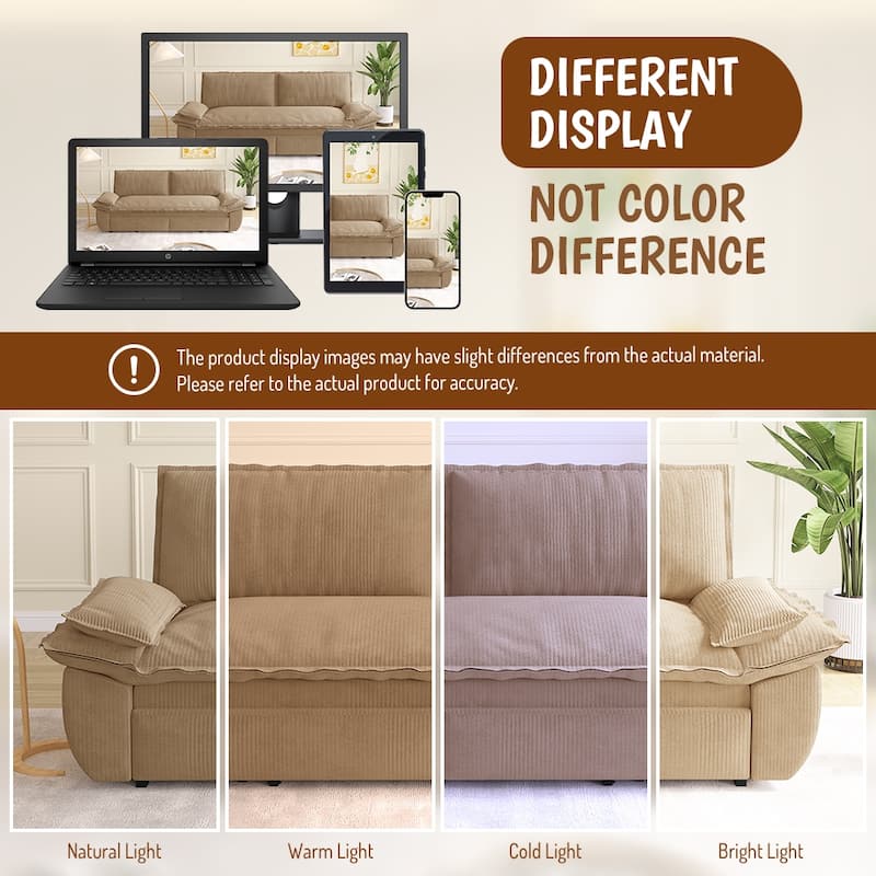 Homy Casa 72'' Queen Pull Out Sofa Bed, 3-in-1 Corduroy Sleeper Couch