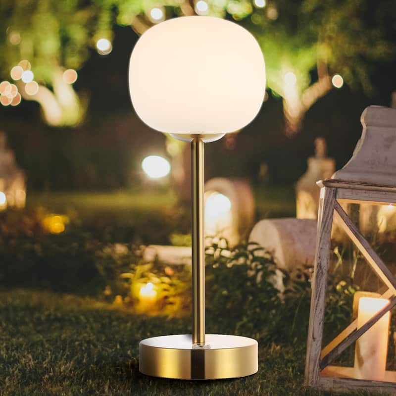 Xavier 12.25" Modern Minimalist Iron Wireless Rechargeable Integrated LED Table Lamp, Nickel/White by JONATHAN Y