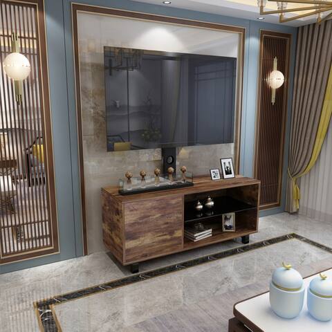 TV Console with Push-to-open Storage Cabinet