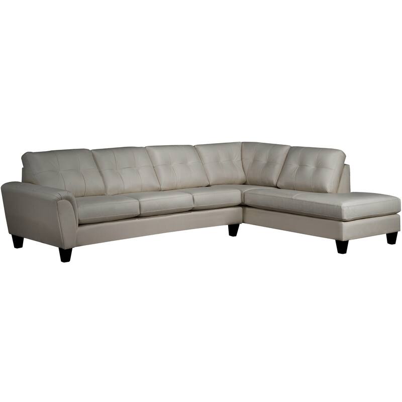 Tory Top Grain Leather Tufted Left/ Right-facing Sectional Sofa - Light Grey - Right Facing