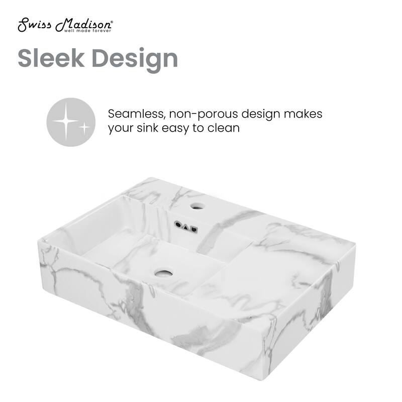 St. Tropez 24" Left Side Faucet Wall-Mount Bathroom Sink In White Marble - 23.625" x 16.125" x 5.75"