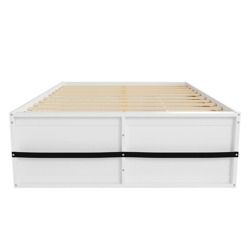 Wooden Platform Bed with Footboard Bookshelf, LED Display Cabinet and Drawer Storage by Harper&Bright Designs