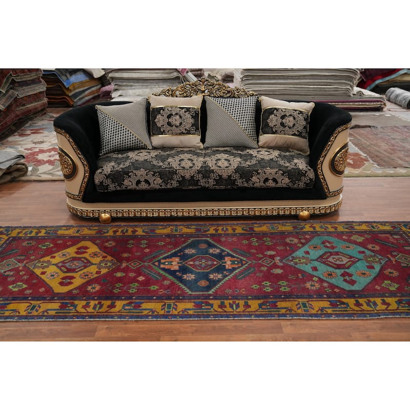 Hand Knotted Oriental 100% Wool Carpet Traditional Tribal Red Tabriz Runner Rug - 11' 6'' X 3' 8''